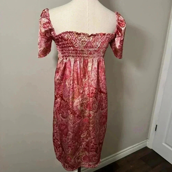 Boho satin babydoll puff  sleeve dress 6 - Picture 5 of 6